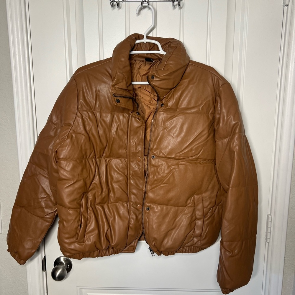 Faux leather puffer jacket